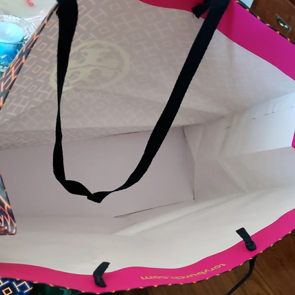 Tory Burch Logo Paper Shoping Bag Navy/pink Multi